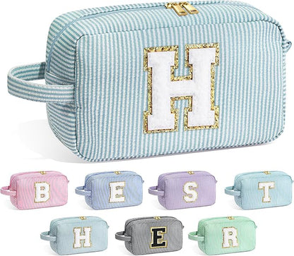 YOOLIFE Initial Makeup Bag - Monogram Cute Makeup Bag Cosmetic Travel Toiletry Pouch Make Up Case for Women Mom Best Friend Friendship Sister Teacher, Personalized Birthday Gifts for Women Her H