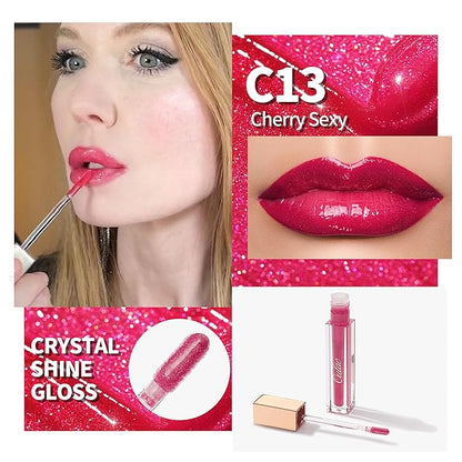Oulac Red Pink Lip Gloss High-shine Moisturizing Lip Gloss Oil Colorful Shade Liquid Lipstick Non-stick Cup Glitter lipstick Lip Tint Reduce Fine Lines Lip Glaze For Dry Lip C13