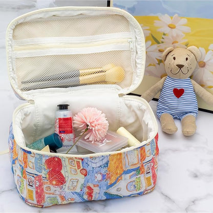PAZIMIIK 3PCS Makeup Bag SET Large Travel Quilted Zipper Soft Cosmetic Case Pouch for Women Girls Make Up,Little Bunny