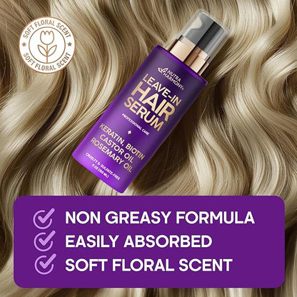 Hydrating Hair Serum – Keratin Hair Treatment for Dry, Frizzy, Damaged Hair – Biotin, Castor & Rosemary Oils – Anti‑Frizz, Heat Protectant & Split Ends Repair for Smooth, Shiny Hair, Pack of 2