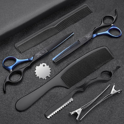 JASON Hair Cutting Scissors Kit - Professional 10 PCS Haircut Scissors Set with 6.7" Thinning/Texturizing Scissors, Straight Shears for Men Women Home Salon Barber (30 Teeth, Black & Blue) Christmas
