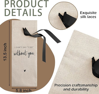 RYIGYWE Black Bow Ribbon Ideas Engagement Gift Wine Bag - 1 PCS Godparents Proposal for Bridesmaids Bride Groom Couples Her Him Officiant Gift for Getting Married Engagement Bridal Shower - A59