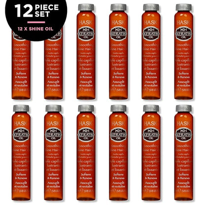 HASK Hair Oil, Keratin Smoothing Hair Treatment for Shine and Frizz Control, 12 Vials, Color Safe, Gluten-Free, Sulfate & Paraben-Free