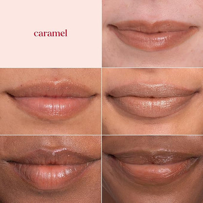 Burt's Bees Shimmer Lip Tint Set, Tinted Lip Balm Stick, Moisturizing for All Day Hydration with Natural Origin Glowy Pigmented Finish & Buildable Color, Caramel (4-Pack)