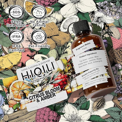 HIQILI Citrus Bloom & Amber Fragrance Oil for Candle, Soap Making, Floral Scent, Essential Oil Diffuser Use, Hair Care - 1 Fl Oz