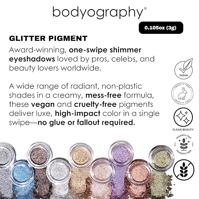 Bodyography Glitter Pigments (Get Down): High Shine Glitter Shadow | Gluten-Free, Cruelty-Free