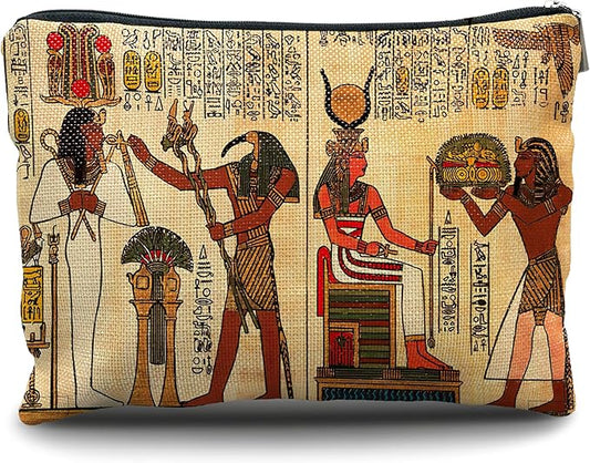 Nogrit Egyptian Gifts Makeup Cosmetic Bag - Ancient Egypt Mythology Pharaoh God Hieroglyphs Makeup Travel Toiletry Bag, Gift for Egypt Lover, Egyptian Decor