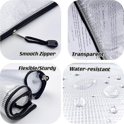 Oaimyy-A6(4.5"x 6.5",12 Pcs),Plastic Mesh Zipper Pouch Document Folders Bag Zip File Folders for School Office Supplies, Travel,Puzzles Games Organizing Storage-Black