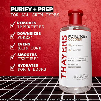 THAYERS Alcohol-Free, Hydrating Coconut Water Witch Hazel Facial Toner with Aloe Vera Formula, Vegan, Dermatologist Tested and Recommended, 12 Oz (Packaging May Vary)
