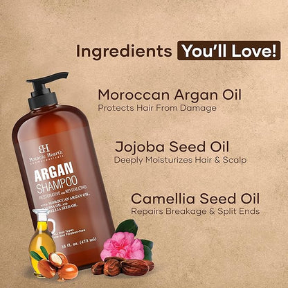 Botanic Hearth Argan Shampoo, Hydrating & Volumizing, Sulfate & Paraben Free, All Hair Types & Color Treated Hair, Men and Women 16 fl oz