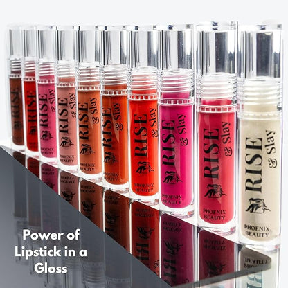 Magenta Lip Gloss – Phoenix Beauty Rise & Slay Power Gloss | Pomtini Raspberry Tint with Hyaluronic Acid, Jojoba & Castor Oil | High-Pigment, Non-Sticky Hydrating Shine (4.5ml)