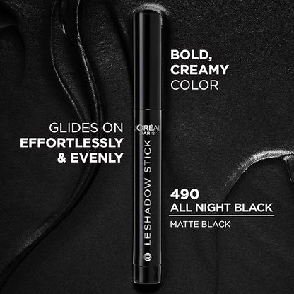 L'Oreal Paris Makeup Le Shadow Stick Eyeshadow, Blendable, Smudge-Resistant, Smokey Cream Eyeshadow, 490 All Night Black