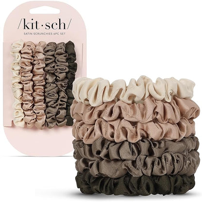 Kitsch Ultra-Petite Satin Scrunchies for Women - Softer Than Silk Scrunchies | Hair Ties No Damage for Frizz-Free Sleep | Perfect for Day or Night | Ideal Gifts for Women - Eucalyptus, 6 pcs