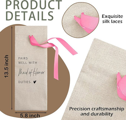 Cute Pink Bow Ribbon Engagement Gift Wine Bag - 1 PCS Bride to Be Gifts for Bridesmaids Bride and Groom Couples Her Him Will You Be My Bridesmaid for Getting Married Engagement Bridal Shower - A51