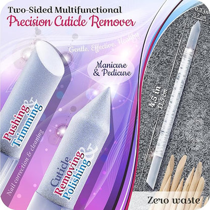 GLADZY Czech Glass Nail File Set - Multifunctional Nail Shiner Buffer, Callus Remover Foot Rasp, Glass Cuticle Pusher Manicure Stick, Etched Surface, Professional Nail Care Tool, Made in EU