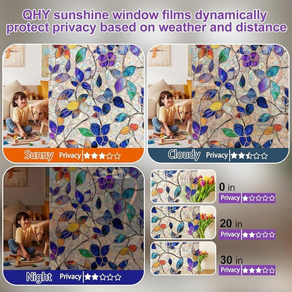 Stained Glass Window Privacy FilmDecorative Rainbow Static Clings -ldeal for Home &Office,Adhesive-Free,Removable, Uv-Blocking (Purple Rainbow, 17.5 X 157.4 in)