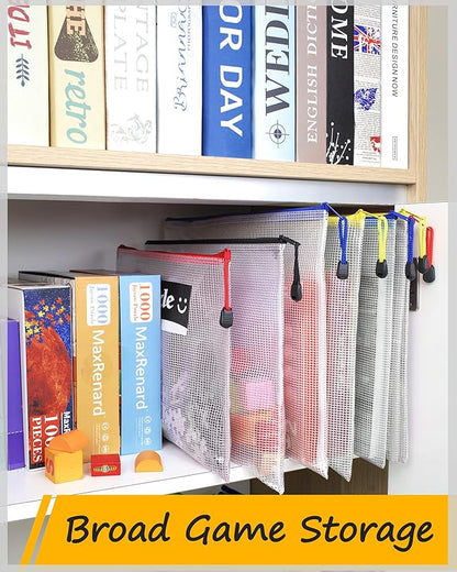 SUNEE Plastic Mesh Zipper Pouch 9.2x12.5 in (6 Colors, 18 Packs),Extra Large Water-Resistant Zip Bag for School Office Supplies, Puzzles & Games Organizing Storage