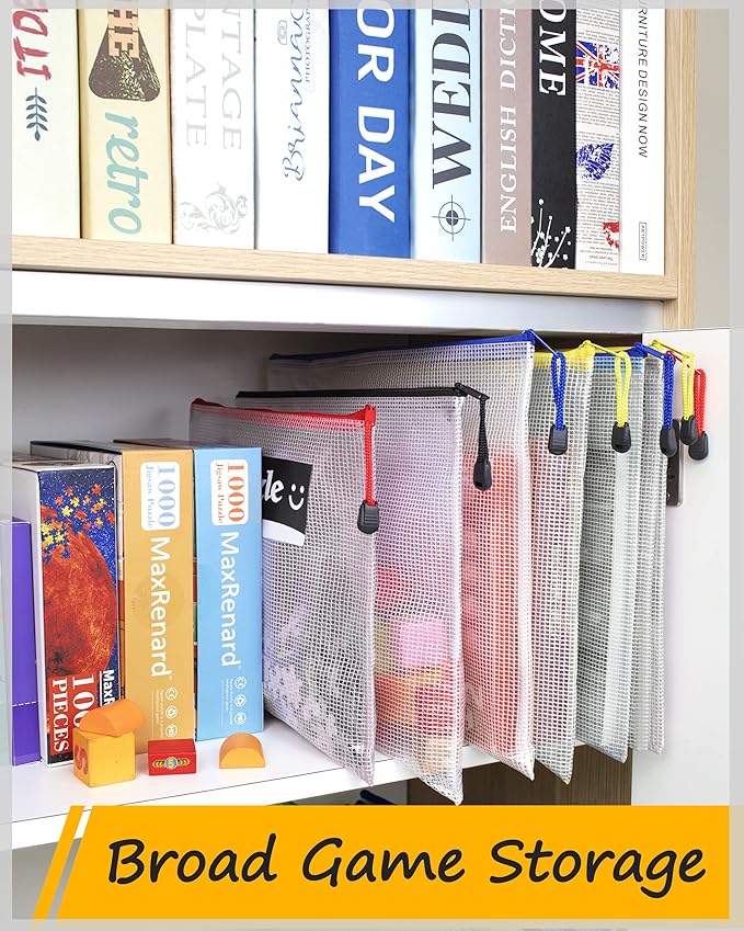 SUNEE Plastic Mesh Zipper Pouch 7.8x10.8 in (9 Colors, 18 Packs),Extra Large Water-Resistant Zip Bag for School Office Supplies, Puzzles & Games Organizing Storage