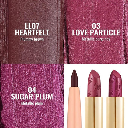 Oulac Red Lipstick & Lipliner Set High Impact Lipcolor with Moisturizing Formula, Vegan Beauty, Full-Coverage Lip Color, Gift Lipstick for Women, 4.3g X 3PCS, LL07+03+04