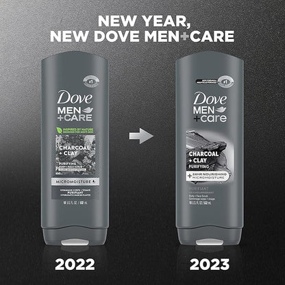 DOVE MEN + CARE Elements Body Wash Charcoal + Clay, Effectively Washes Away Bacteria While Nourishing Your Skin, Gray, 18 Fl Oz (Pack of 2)