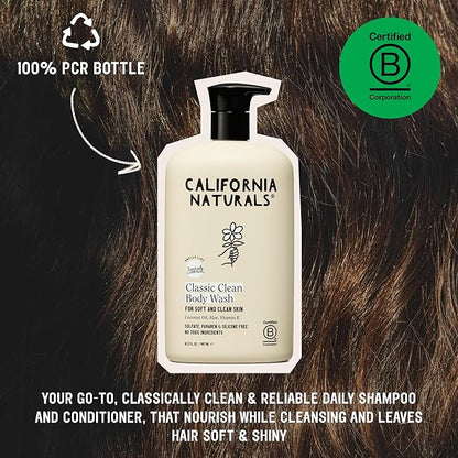 California Naturals Body Wash for Women and Men, Vitamin E Shower Gel Cleanser, Natural, Vegan & Cruelty Free, Paraben & Sulfate Free, Moisturizing Skin, Coconut, All Skin Types, 16.5 fl oz