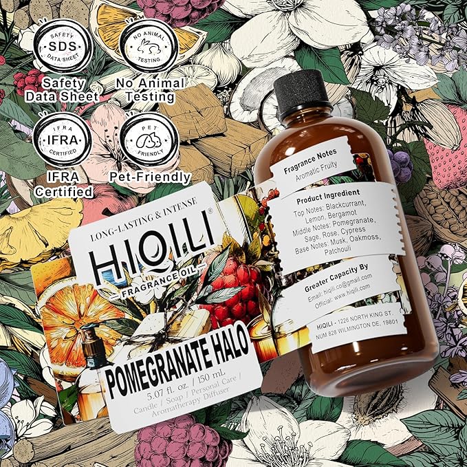 HIQILI Pomegranate Halo Fragrance Oil for DIY Perfume, Candles, Soap, Lotion & Pet Deodorizer, Fruity & Fresh Long-Lasting Scent, with Dropper - 5.07 Fl Oz
