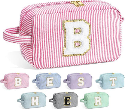 YOOLIFE Bridesmaid Proposal Gifts - Personalized Bridal Shower Bridesmaid Bride To Be Bachelorette Party Gifts Maid Matron Honor Gifts, Monogram Initial Pink Makeup Bag Cosmetic Bag, Letter B