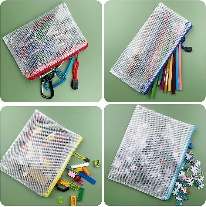 Oaimyy-B5(8"x 11",12 Pcs) Plastic Mesh Zipper Pouch Document Folders Bag & Zip File Folders for School Office Supplies, Travel,Puzzles Games Organizing Storage-Black