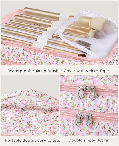 HBselect 2Pcs Travel Makeup Bag, Large Cotton Quilted Makeup Bag Cosmetic Bag Cute Make up Bag Toiletry Bags for Women Girls