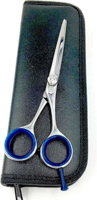 Deluxe 6 inch Professional Barber Scissors for Hair Cutting and Beard & Mustache Trimming - Includes Tension Adjuster & Carrying Case