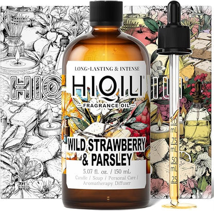 HIQILI Wild Strawberry & Parsley Fragrance Oil for Candle Making, Inspired by J-M.Lone Wild-Straw & Psley, Fresh Soap Scents, DIY Body Spray & Perfume for Women - 5.07 Fl Oz