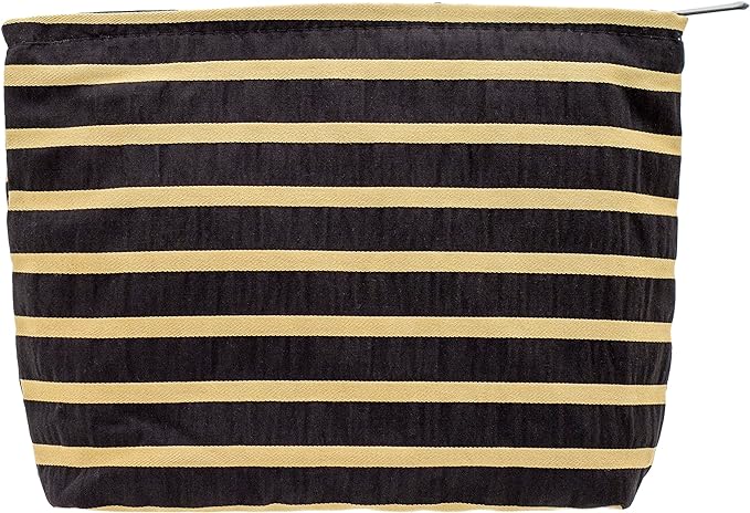 PAZIMIIK Floral Makeup Bag Large Cotton Zipper Pouch for Purse Travel Canvas Make Up Organizer for Women Cosmetic,Stripe Black