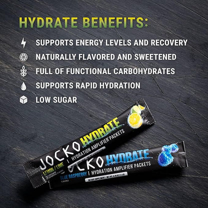 Jocko Fuel Packets Low Sugar - Hydration Amplifier Packets for Recovery, Dehydration, & Exercise - with Vitamins B6, B12 & C (16 Packets) Lemon Lime
