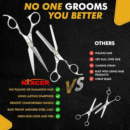 Professional Hairdressing Scissors - 6.75" Precision Hair Cutting Scissors C440 Japanese Steel, Featuring Long-lasting Sharpness and an Exquisite Design (Hair Cutting + Thinning)