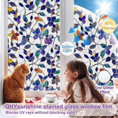 Window Privacy Film Stained Glass Window Film Frosted Window Film Window clings Non-Adhesive Reusable Decorative for Home Removable (Purple Frosted,17.5 X 157.4 in