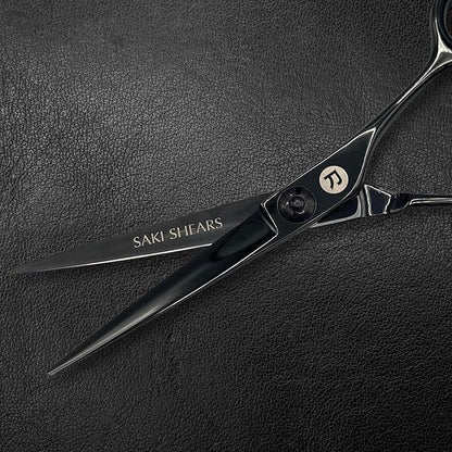 Saki Shears Black 5.5" Hair Cutting Scissors - Straight Handles - Dual Tangs - Zero Offset - Lightweight Hair Scissors for Professionals - Japanese 440C Steel (Black)