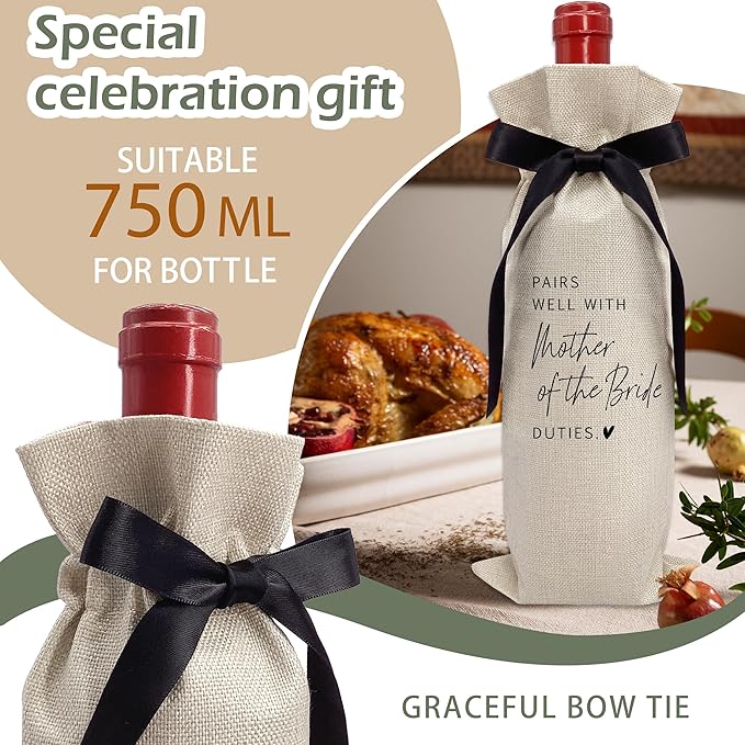 RYIGYWE Cute Bow Ribbon Engagement Gift Wine Bag - 1 PCS Bride to Be Gifts for Bridesmaids Bride and Groom Couples Her Him Will You Be My Bridesmaid for Getting Married Engagement Bridal Shower - A54