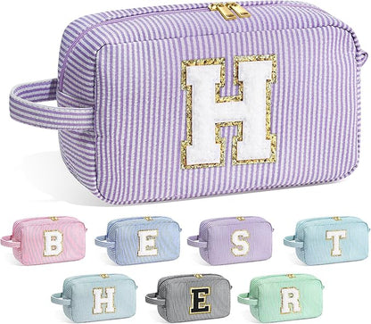 YOOLIFE Initial Makeup Bag - Personalized Monogram Cute Makeup Bag Cosmetic Travel Toiletry Pouch Make Up Case for Women Mom Best Friend Friendship Sister Teacher, Birthday Gifts for Women Her H