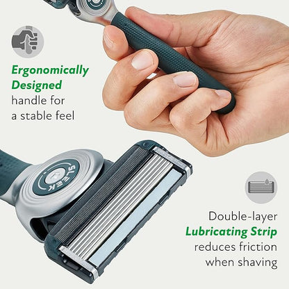 DORCO SLEEK Six Blade Razor System with Multi-Flex Technology, Precision Shaving Razor Handle, Includes 2 Cartridges