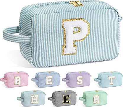 YOOLIFE Initial Makeup Bag - Personalized Monogram Cute Makeup Bags, Girls Toiletry Bag Pouch, Make Up Case for Women Her Best Friend Friendship Sister Teacher, Birthday Gifts for Women P