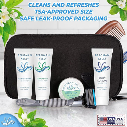 BERGMAN KELLY Travel Size Body Wash (1 fl oz, 50 PK, White Tea), Delight Your Guests with a Revitalizing and Refreshing Hotel Body Wash, Quality Mini and Small Size Guest Hotel Toiletries in Bulk