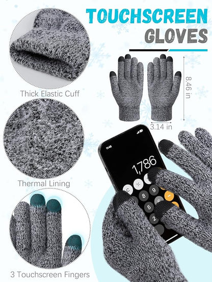 Winter Beanie Hat Scarf Gloves, Warm Fleece Knit Hat Long Scarf Neck Warmer Touch Screen Winter Gloves Set Gifts for Women