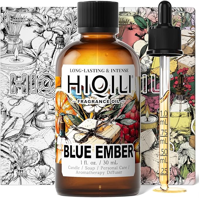 HIQILI Blue Ember Fragrance Oil for DIY Perfume, Body Wash & Candle Making, Long-Lasting Scents for Skin & Hair Care Products, Gifts - 1 Fl Oz
