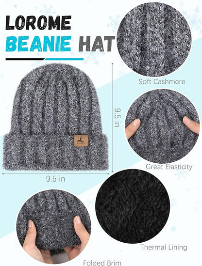 Winter Beanie Hat Scarf Gloves, Warm Fleece Knit Hat Long Scarf Neck Warmer Touch Screen Winter Gloves Set Gifts for Women
