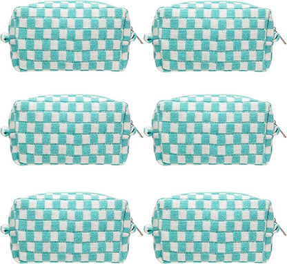 PAZIMIIK Checkered Makeup Bag for Purse Portable Zipper Make Up Pouch Small Cosmetic Case for Travel Accessories (6PCS Arctic Blue)