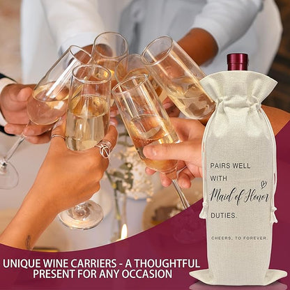AWSICE Wedding Wine Bottle Bag - Maid of Honor Proposal Gifts - Pairs Well with Wedding Gift Bags - Engagement Present for Bridesmaid - Bridal Planning Shower Decorations-A08
