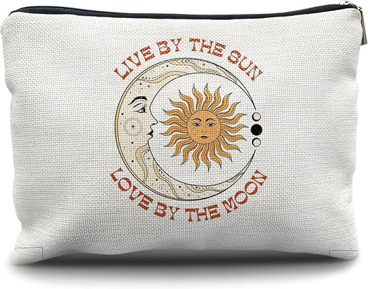 Nogrit sun and moon makeup bag,Tarot Makeup Cosmetic Bag,Live by the Sun Love by the Moon,Tarot Makeup Travel Toiletry Bag,Gifts for Tarot Astrology Lovers Women
