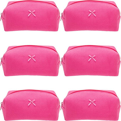PAZIMIIK 6PCS Cozy Makeup Bag Travel Cosmetic Bag for Women Soft Toiletry Bag Aesthetic Makeup Organizer Portable Large Zipper Pouch for Skincare Beauty Accessories Brushes Waffle Hotpink