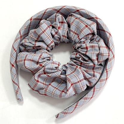 Headband and Scrunchie Set for Women 2Pack Hair Ties for Girls Elastics Bands Ponytail Holder Hair Accessories Red Lattice