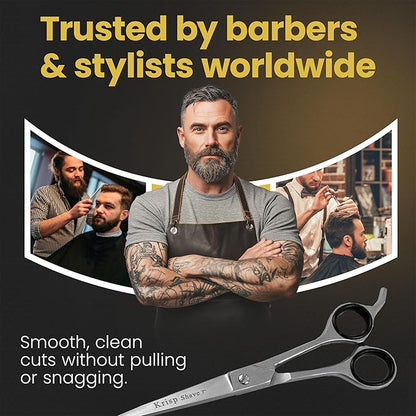Professional Hair Cutting Scissors - Krisp Shave Japanese Stainless Steel Salon Barber Scissor (7 inch Inch) - Shears for Men's Beard Mustache Women Kids Pets Haircut All Purpose Shear, KSP-784